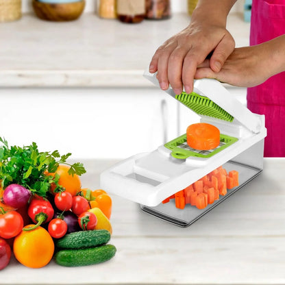 12 - in - 1 Vegetable Chopper with Container – Multifunction Food Slicer, Dicer & Grater Kitchen Utensils & Gadgets - Duly Kitchen