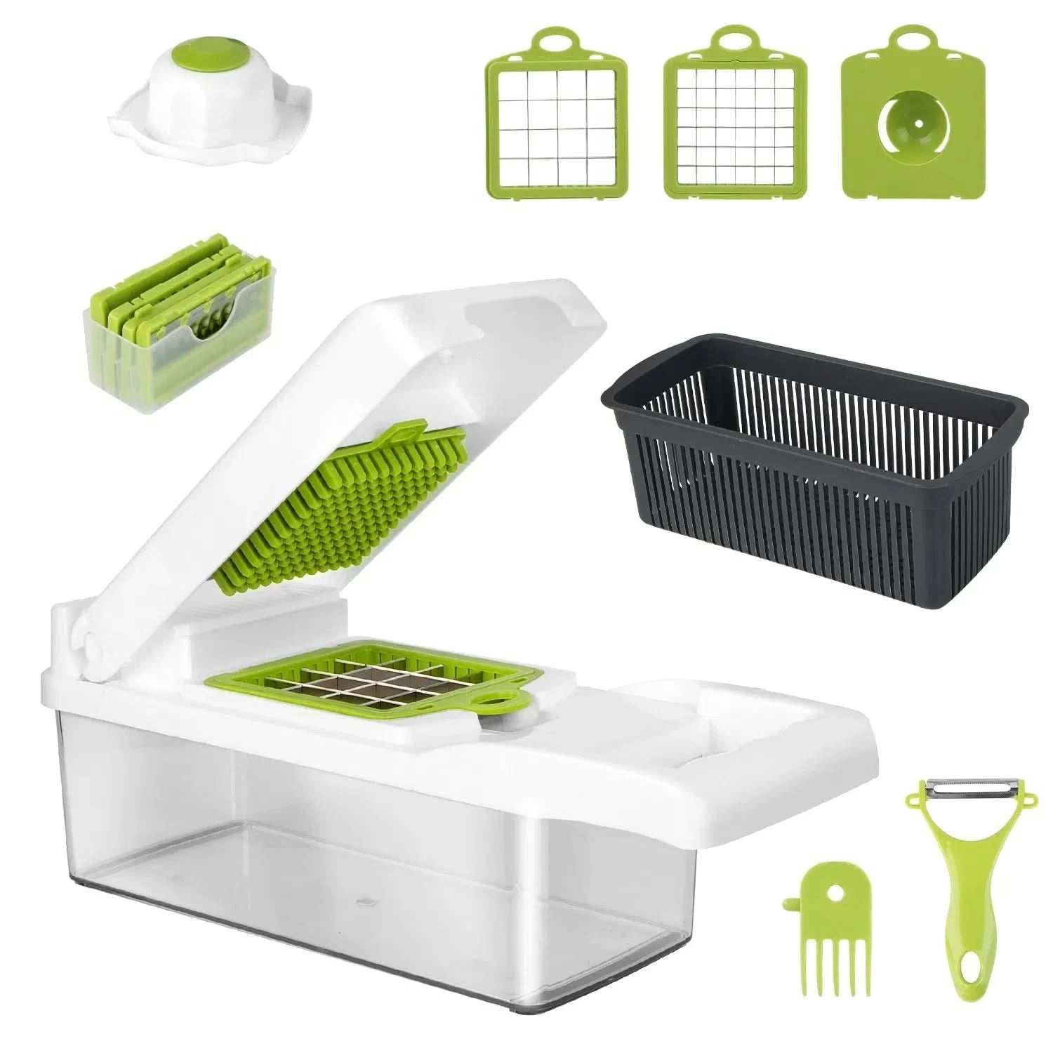 12 - in - 1 Vegetable Chopper with Container – Multifunction Food Slicer, Dicer & Grater Kitchen Utensils & Gadgets - Duly Kitchen