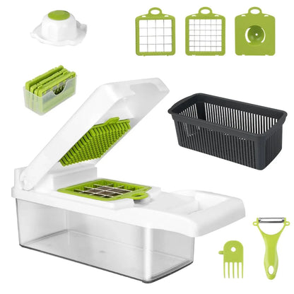 12 - in - 1 Vegetable Chopper with Container – Multifunction Food Slicer, Dicer & Grater Kitchen Utensils & Gadgets - Duly Kitchen