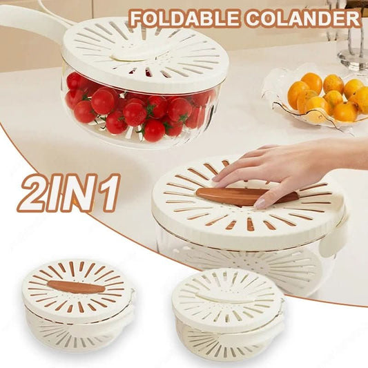 2 - in - 1 Foldable Fruit Drain Basket with Lid – Vegetable Washing Colander & Refrigerator Storage Bowl Kitchen Utensils & Gadgets - Duly Kitchen