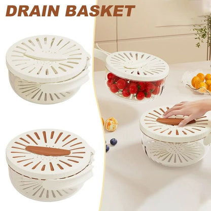2 - in - 1 Foldable Fruit Drain Basket with Lid – Vegetable Washing Colander & Refrigerator Storage Bowl Kitchen Utensils & Gadgets - Duly Kitchen