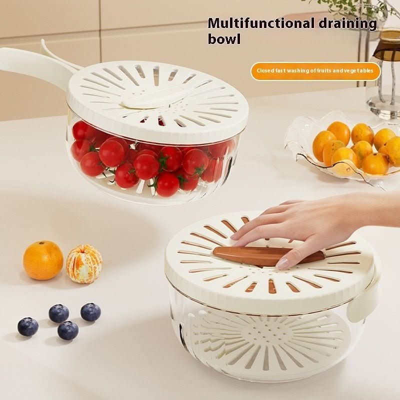 2 - in - 1 Foldable Fruit Drain Basket with Lid – Vegetable Washing Colander & Refrigerator Storage Bowl Kitchen Utensils & Gadgets - Duly Kitchen