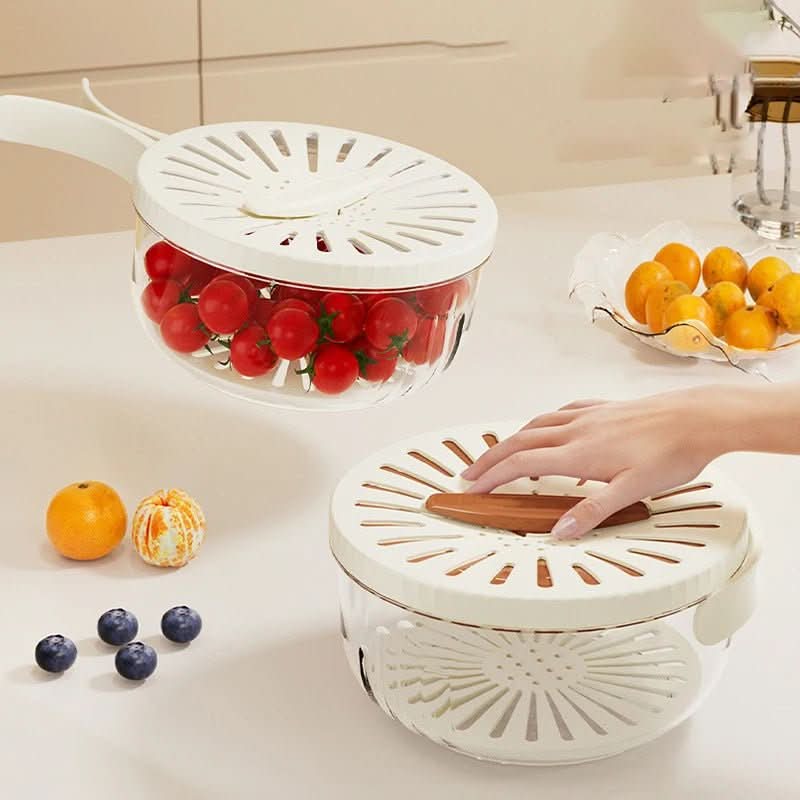 2 - in - 1 Foldable Fruit Drain Basket with Lid – Vegetable Washing Colander & Refrigerator Storage Bowl Kitchen Utensils & Gadgets - Duly Kitchen