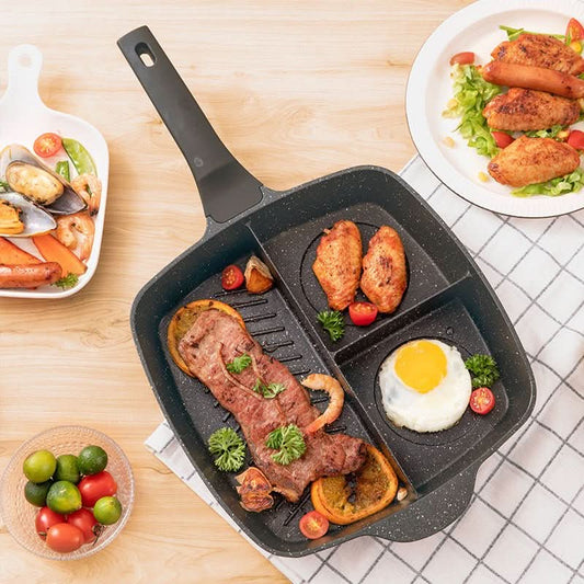3 - in - 1 Nonstick Breakfast Frying Pan Divided Omelette & Steak Skillet for Gas & Induction Cookware - Duly Kitchen