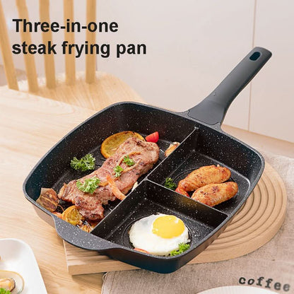 3 - in - 1 Nonstick Breakfast Frying Pan Divided Omelette & Steak Skillet for Gas & Induction Cookware - Duly Kitchen