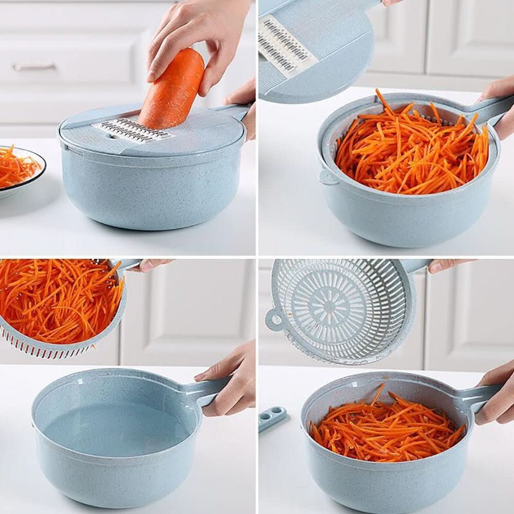 8 - in - 1 Mandoline Vegetable Slicer with Container – Multifunction Potato, Carrot & Onion Cutter Grater Kitchen Utensils & Gadgets - Duly Kitchen