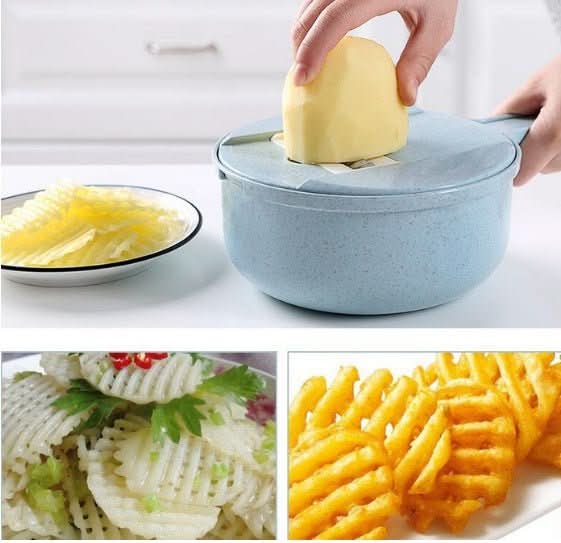 8 - in - 1 Mandoline Vegetable Slicer with Container – Multifunction Potato, Carrot & Onion Cutter Grater Kitchen Utensils & Gadgets - Duly Kitchen