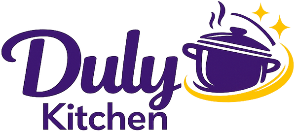 Duly Kitchen logo - modern kitchen tools and cooking gadgets brand with purple pot icon