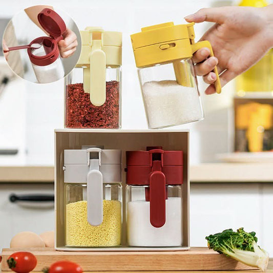 Glass Seasoning Jar with Lid & Measuring Spoon – Kitchen Spice Storage Container Kitchen Utensils & Gadgets - Duly Kitchen