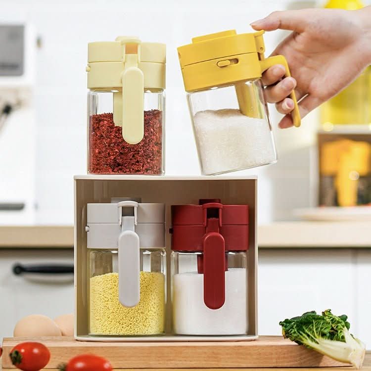 Glass Seasoning Jar with Lid & Measuring Spoon – Kitchen Spice Storage Container Kitchen Utensils & Gadgets - Duly Kitchen
