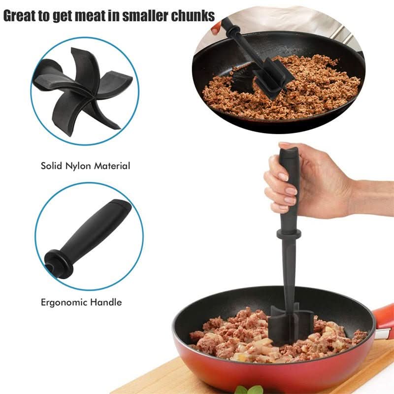 Heat Resistant Nylon Meat Chopper & Masher for Ground Beef Nonstick Cookware Safe Cookware - Duly Kitchen