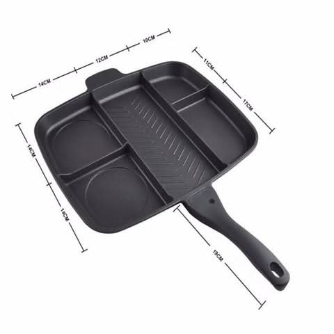 multi compartment non stick frying pan for cooking eggs, pancakes and bacon separately