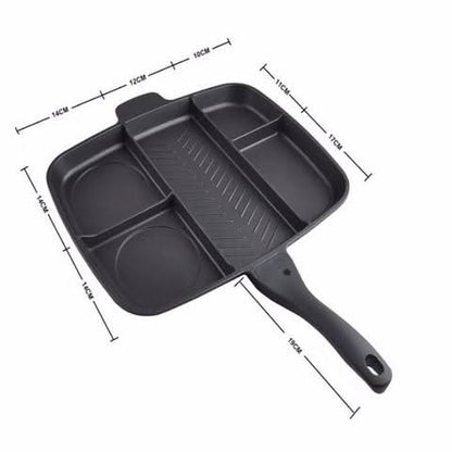multi compartment non stick frying pan for cooking eggs, pancakes and bacon separately