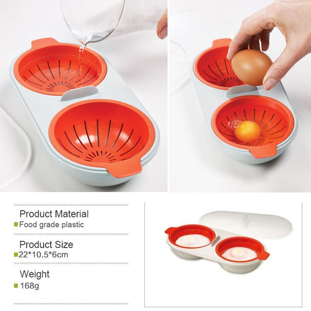 Microwave Egg Poacher Double Cup Food Grade PP Steamer Cooker with Drain Basket Drinkware - Duly Kitchen