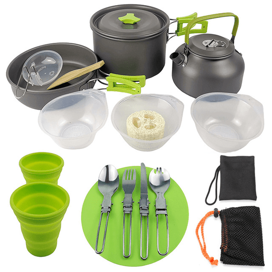 Outdoor Camping Cookware Set for 2 - 3 People with Pot, Pan, Teapot & Tableware Cookware - Duly Kitchen