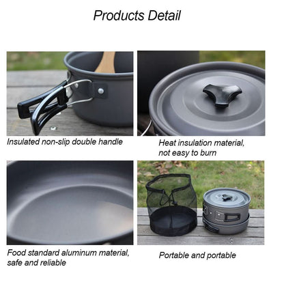 Outdoor Camping Cookware Set for 2 - 3 People with Pot, Pan, Teapot & Tableware Cookware - Duly Kitchen