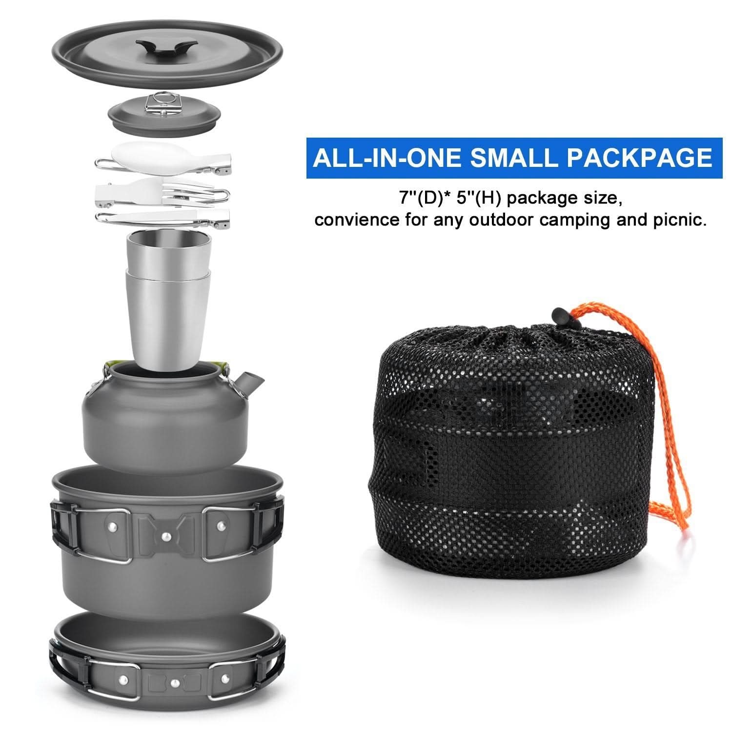 Outdoor Camping Cookware & Tableware Set with Compact 7x5in Travel Package Cookware - Duly Kitchen