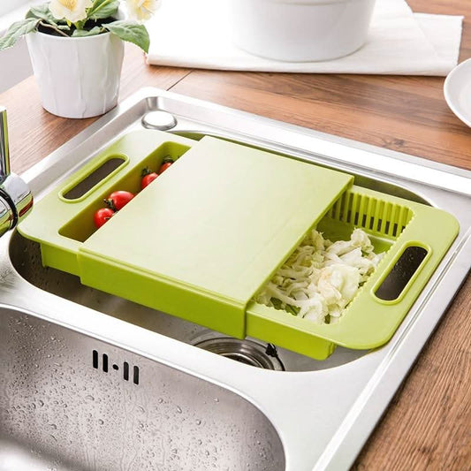 Sink Drain Cutting Board with Basket – Multifunction Kitchen Chopping Board & Vegetable Washer Kitchen Utensils & Gadgets