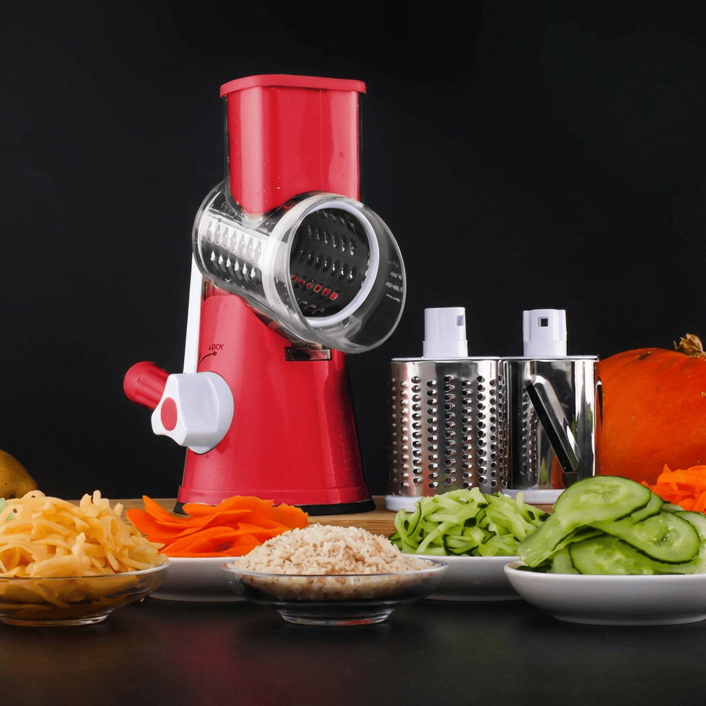 Vegetable Cutter Round Mandoline Slicer with 3 Drum Blades – Potato, Carrot & Cheese Grater Kitchen Utensils & Gadgets - Duly Kitchen
