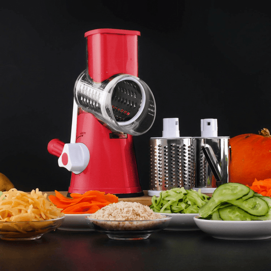 Vegetable Cutter Round Mandoline Slicer with 3 Drum Blades – Potato, Carrot & Cheese Grater Kitchen Utensils & Gadgets - Duly Kitchen