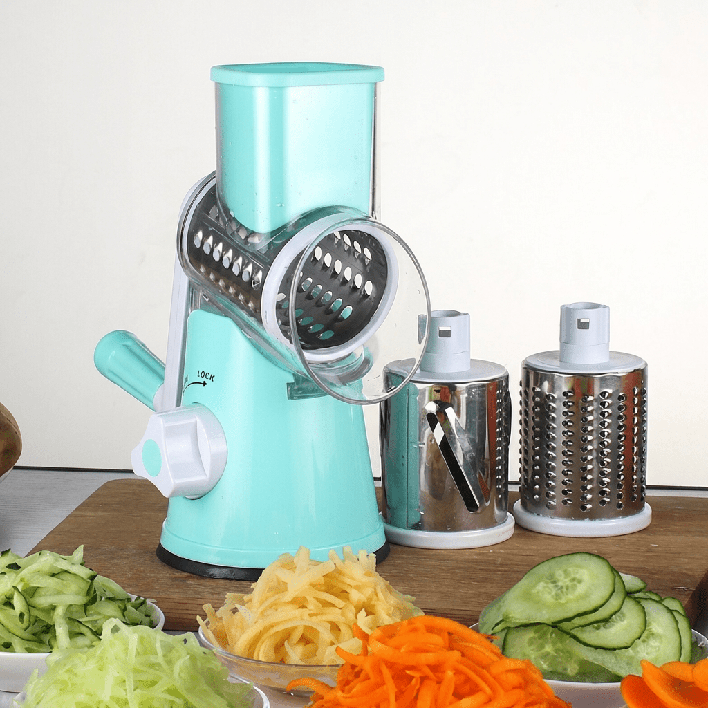Vegetable Cutter Round Mandoline Slicer with 3 Drum Blades – Potato, Carrot & Cheese Grater Kitchen Utensils & Gadgets - Duly Kitchen